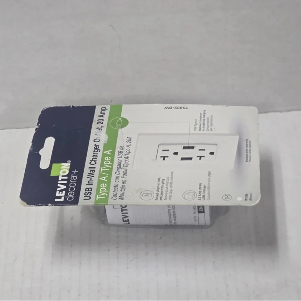 Leviton Decora+ USB In-Wall Charger Outlet, 20 Amp, White
